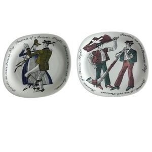 Swissair Flight Souvenir Plates Set of 2 Musicians Swiss Alps VTG 60's,70's